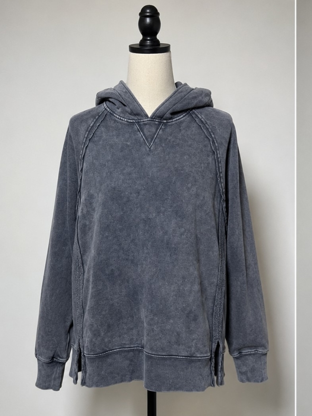 Women's Washed Blue Hooded Pullover Sweatshirt Danskin